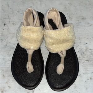 Sanuk Women's Yoga Sling Sequins Natural Tan Sandals | size 6